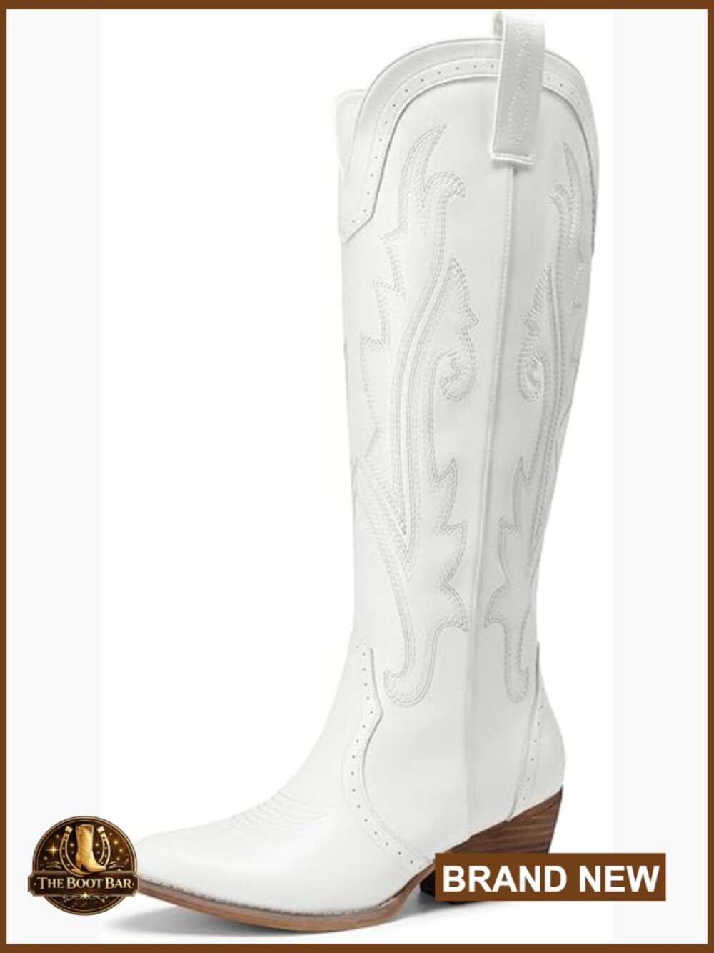 Knee-High Cowboy Boots with Vintage Embroidery, Zip Closure & Mid Heel